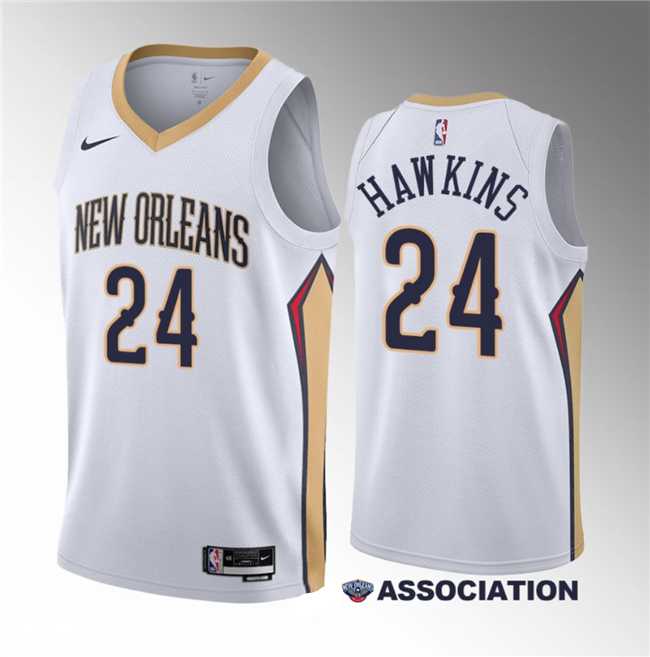 Men%27s New Orleans Pelicans #24 Jordan Hawkins White 2023 Draft Association Edition Stitched Basketball Jersey